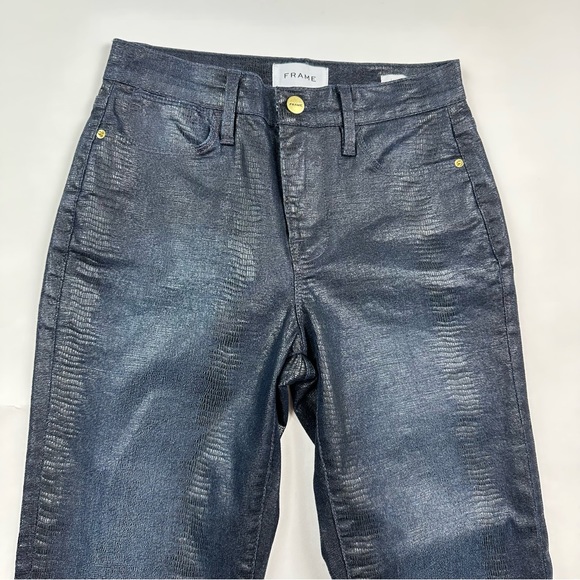 Frame Denim Le High Straight Indigo Lizard Coated Jeans Sz 25 - Picture 3 of 11